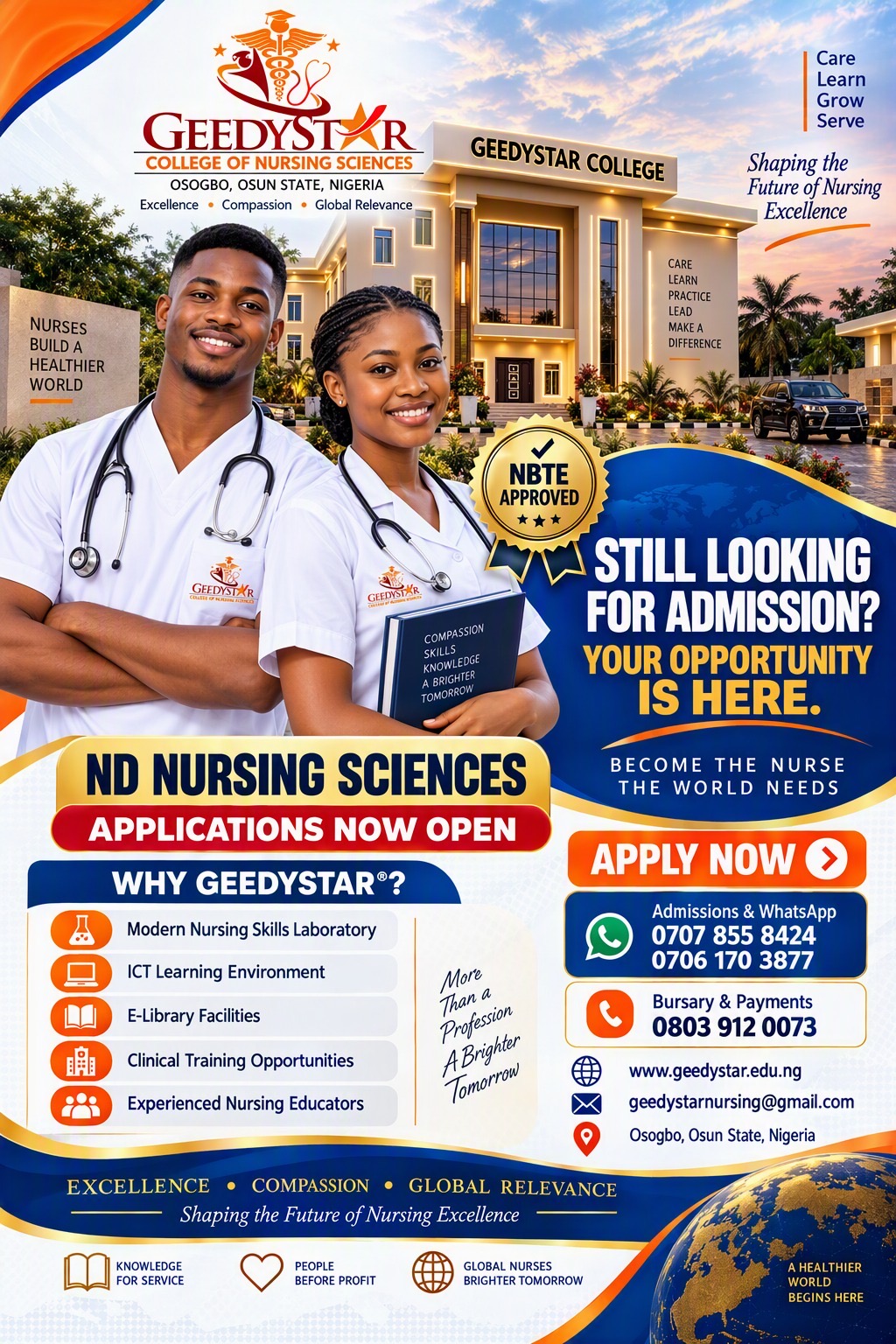 Applications Now Open for ND/HND Nursing Sciences Programme